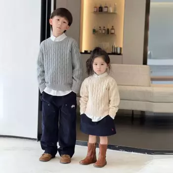 ICJAEHAO 2024, новый вязаный свитер, одежда для колледжа для мальчиков и девочек, детский британский свитер, пуловер с круглым вырезом, топ с длинными рукавами