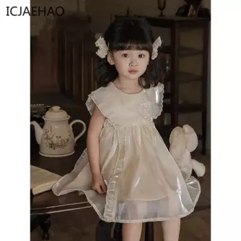 ICJAEHAO 2024, платье принцессы для маленьких девочек, белые тюлевые платья на день рождения, крещение, детский сарафан для девочек, сарафан для девочек