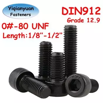 Ицяньюань 0 # -80 UNF DIN912 Класс 12,9 Легированная сталь Шестигранная головка Болты с накаткой Винты с шестигранной головкой Длина 1/8 ''-1/2''