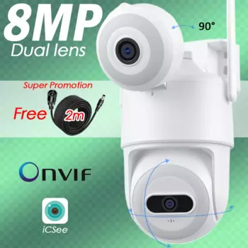 ICSEE Smart 8MP 4K Wi-Fi камера наблюдения для улицы с двумя объективами, беспроводная 360° ° HD-видеокамеры безопасности IP-камеры CCTV Цветное ночное видение