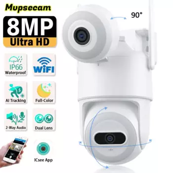 ICSEE Smart 8MP 4K Wi-Fi камера наблюдения для улицы с двумя объективами, беспроводная 360° ° HD-видеокамеры безопасности IP-камеры CCTV Цветное ночное видение