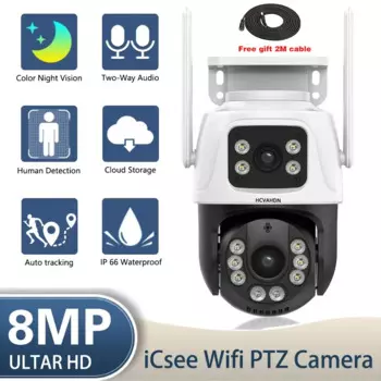 ICSEE Wi-Fi камера наблюдения 4K 8MP беспроводные камеры безопасности обнаружения человека уличная IP-камера видеонаблюдения двойной объектив автоматическое отслеживание