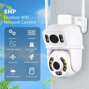 ICSEE Wi-Fi камера наблюдения для умного дома уличная PTZ 8MP два объектива AI автоматическое отслеживание обнаружения гуманоидов 8MP камера безопасности