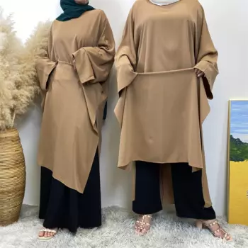 Ид Абая Мусульманское длинное платье с разрезом по бокам Джеллаба Рамадан Исламская одежда Дубай Кафтан Турция Халат Арабский Джалабия Женское марокканское платье