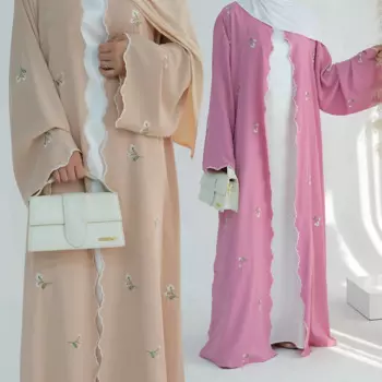 Ид Вышивка Абая Femme Musulmane Кимоно Кардиган Дубай Турция Кафтан Kebaya Открытая Абая Ислам Джалабия Женское Мусульманское Платье