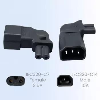 IEC320 C7 Power Converter IEC C14 Male Plug to C7 Connector 10A Right angle Plug adapter IEC C7 to C14 3pin male to 2pin adapter