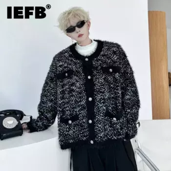 IEFB мужской кардиган в корейском стиле, повседневный однобортный кардиган с круглым воротником, шикарные свободные флисовые мужские свитера на пуговицах, 2024, 9C8111