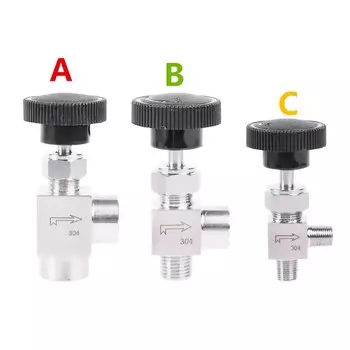 Игольчатый клапан 1/4 дюйма NPT 90 градусов, игольчатый двойной клапан под прямым углом, L-образный, нержавеющая сталь 304