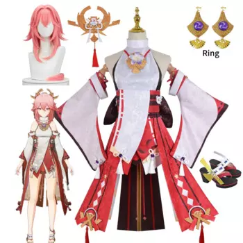 Игра Genshin Impact костюмы для косплея Yae Miko Cos комплекты одежды на Хэллоуин в китайском стиле плюшевые лисьи уши шпилька головные уборы Лолита
