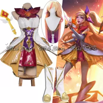 Игра LOL Star Guardian Seraphine Косплей Костюм Парик Розовые Фиолетовые Волосы Женские Наряды Для Хэллоуина Обувь Seraphine Микрофон
