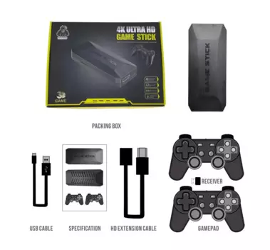 Игровая консоль M16 4K Ultra для двух игроков, 20000 бесплатных игр, беспроводные геймпады для ретро-игр 64 Гб/128 ГБ