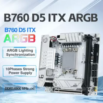 Игровая материнская плата ERYING ITX B760i ARGB LGA 1700, 115x, поддержка Core 12/13/14 i9/i7/i5/i3/Pentium, двухканальная оперативная память DDR5, белая