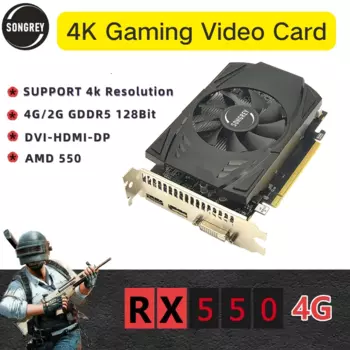 Игровая видеокарта SONGREY RX550 4 Гб AMD GPU GDDR5 128bit RX550 4 Гб видеокарта 6000 МГц DP + DVI + HDMI выход