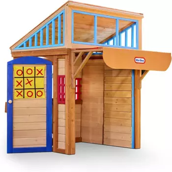 Игровой домик Real Wood Adventure 5 в 1, игровой домик для игр на открытом воздухе, деревянный игровой домик для всех мальчиков и девочек в возрасте 3 + 25 кв. Футов, план открытия