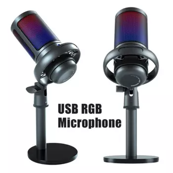 Игровой микрофон RGB-индикатор, быстрое отключение звука, USB-конденсаторный микрофон для ПК со штативом, поп-фильтр для подкастов, потоковой передачи видео PS4/5