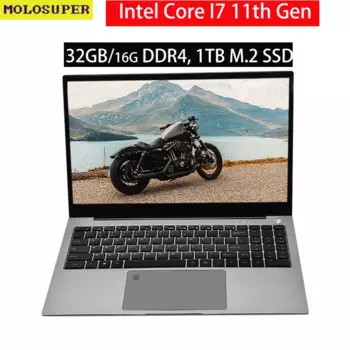 Игровой ноутбук MOLOSUPER, 15,6 дюйма, 32 ГБ/16 ГБ, ТБ, M.2 SSD Core I7 1165G7, 11 поколения, четырехъядерный, 4,9 ГГц, металлический игровой ноутбук