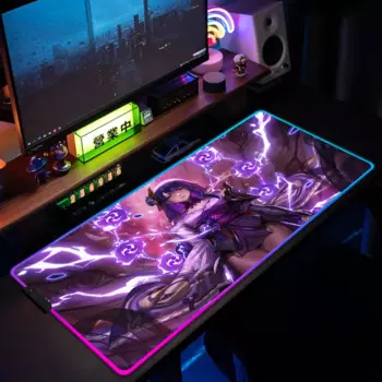 Игровой RGB коврик для мыши Genshin Impact Raiden Shogun, 900x400 мм, игровой коврик для мыши для ноутбука и ПК в стиле аниме, Яркий светящийся коврик для мыши