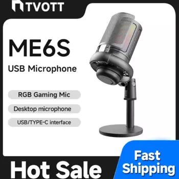 Игровой USB-микрофон ME6S для настольного компьютера, игровой RGB-микрофон для записи голоса, живой монитор, емкостный микрофон