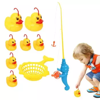 Игрушка для рыбалки в ванну, плавающий бассейн, Водные Игрушки, Игрушки для ванны, рыболовная Игра С рыболовным полюсом, 7 резиновых уток и рыболовная сеть
