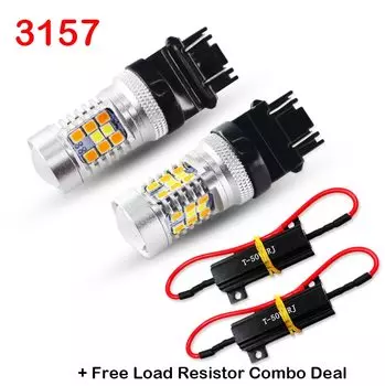 iJMD Автомобильный 7443 светодиод 1157 светодиод 3157 светодиодные лампы белого/янтарного переключателя светодиодных ламп для переднего указателя поворота + резистор свободного нагрузки Combo Deal
