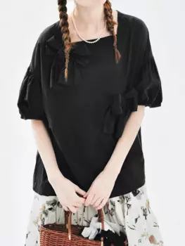 Imakokoni, Новинка лета 2024, крутая черная футболка большого размера с бантом для женщин 244718