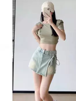 Имитация двух частей джинсовые шорты женские новые шорты с высокой талией юбка