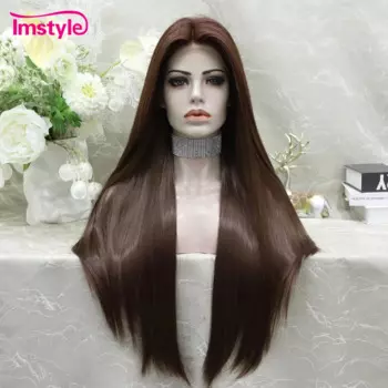 Imstyle коричневый парик длинный синтетический кружевной передний парик прямые волосы косплей парик для женщин Термостойкое волокно