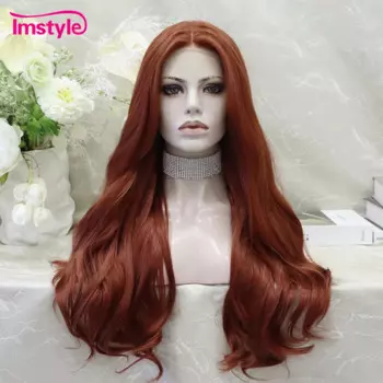 Imstyle синтетический кружевной передний парик Имбирные кружевные парики для женщин косплей красный медный Длинный натуральный волнистый парик теплостойкое волокно