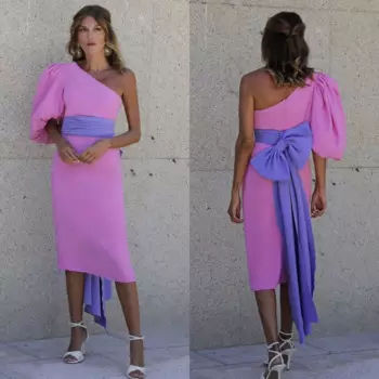 Индивидуальное джерси с драпировкой и складками с бантом на День святого Валентина, трапециевидное платье на одно плечо, платье миди на заказ