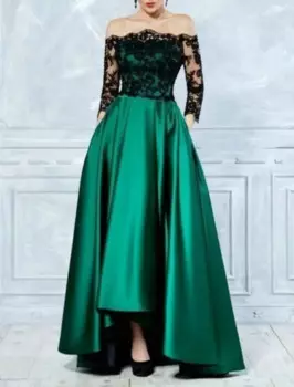 Индивидуальное модное зеленое вечернее платье для выпускного вечера с высоким низким вырезом и открытыми плечами, атласное кружево с рукавами 3/4, вечерние платья, женское платье Robe De Soire