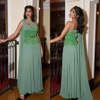 Индивидуальное шифоновое платье с блестками и рюшами для свадебной вечеринки, трапециевидное платье на одно плечо, платье миди на заказ