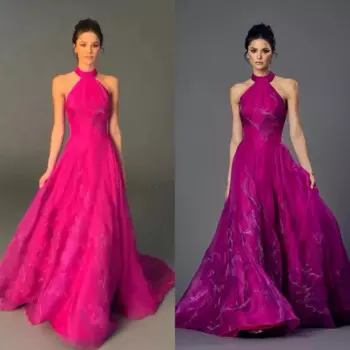 Индивидуальное шифоновое платье с рюшами на День святого Валентина, трапециевидное платье с лямкой на шее, длинные платья на заказ