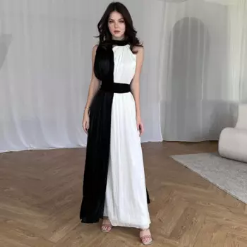 Индивидуальное шифоновое плиссированное вечернее прямое платье с лямкой на шее, платье миди на заказ