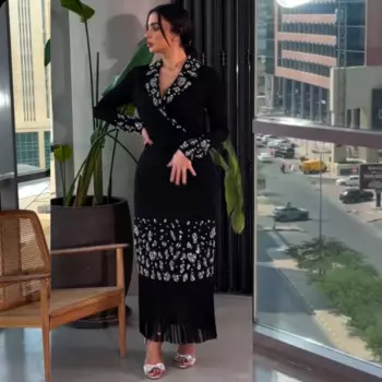 Индивидуальное трикотажное платье с аппликациями, плиссированное коктейльное платье с v-образным вырезом, платье миди на заказ