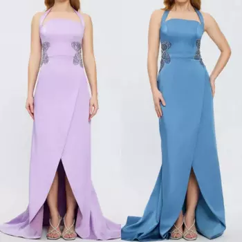 Индивидуальное трикотажное платье с блестками для выпускного вечера, прямое платье с лямкой на шее, платье миди на заказ