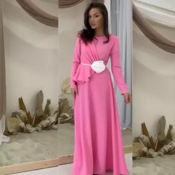 Индивидуальное трикотажное платье с цветочной складкой для выпускного вечера, прямое платье с круглым вырезом, платье миди на заказ