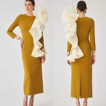 Индивидуальное трикотажное платье с цветочной складкой, рождественское платье с круглым вырезом, платье миди на заказ