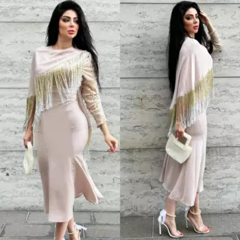 Индивидуальное трикотажное платье с кисточками и блестками, пляжное платье с круглым вырезом, платье миди на заказ