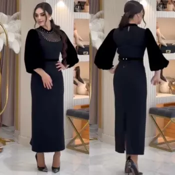 Индивидуальное трикотажное платье с поясом для коктейльной вечеринки, прямое платье миди с драгоценными камнями на заказ