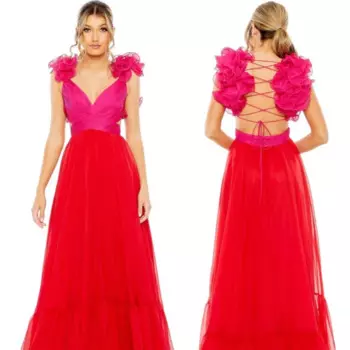 Индивидуальное тюлевое платье Quinceanera с цветочной складкой, прямое платье миди с v-образным вырезом на заказ