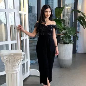 Индивидуальное вечернее платье трапециевидной формы из джерси с блестками и рюшами на заказ, платье миди с открытыми плечами