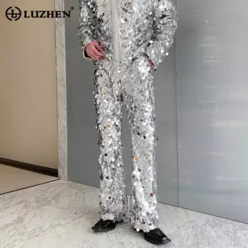 Индивидуальные блестящие расклешенные брюки LUZHEN, повседневные Оригинальные крутые сценические костюмы, модные мужские брюки в стиле High Street LZ5481