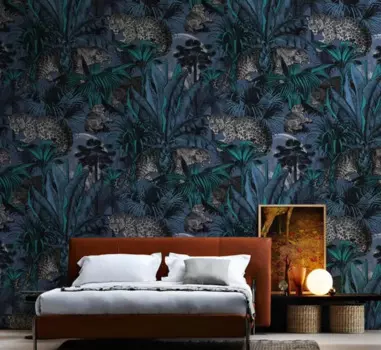 Индивидуальные обои в стиле ретро, европейские 3D обои, синие, темные обои, джунгли, леопардовая роспись, фоновая стена для гостиницы, бара