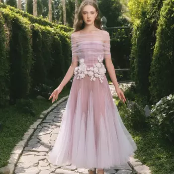 Индивидуальные сетчатые цветочные ленты с рюшами для коктейльной вечеринки, трапециевидной формы с открытыми плечами, зубчатое платье на заказ, платья миди