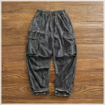 Индивидуальные свободные прямые повседневные мужские брюки с большими карманами из хлопка