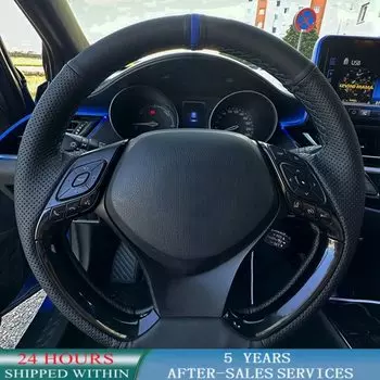 Индивидуальный плетеный чехол на руль автомобиля, противоскользящий черный напп из искусственной кожи для Toyota C-HR CHR 2016-2019, автомобильные аксессуары
