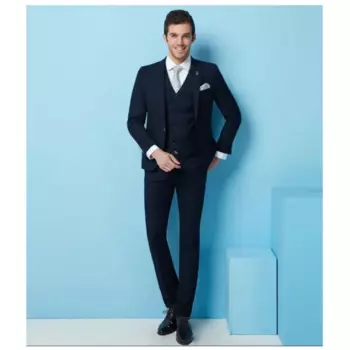 Индивидуальный пошив, темно-синий свадебный мужской костюм, женский блейзер для выпускного вечера, мужской костюм (пиджак + брюки + жилет + галстук)