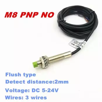 Индуктивный бесконтактный датчик M8, PNP/NPN NO/NC DC5-24V, 3 провода, Бесконтактный переключатель, металлический датчик 2 мм