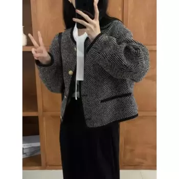 Insozkdg винтажная элегантная куртка с длинными рукавами, женская весенне-осенняя высококачественная короткая куртка-кардиган, топ, женский пиджак высокого качества