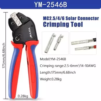 Инструмент для обжима солнечных батарей YM-2546B для MC2,5/4/6 мм2 14-10AWG, мужской и женский солнечный разъем, клемма для проводов, плоскогубцы для фотоэлектрических кабелей солнечной панели